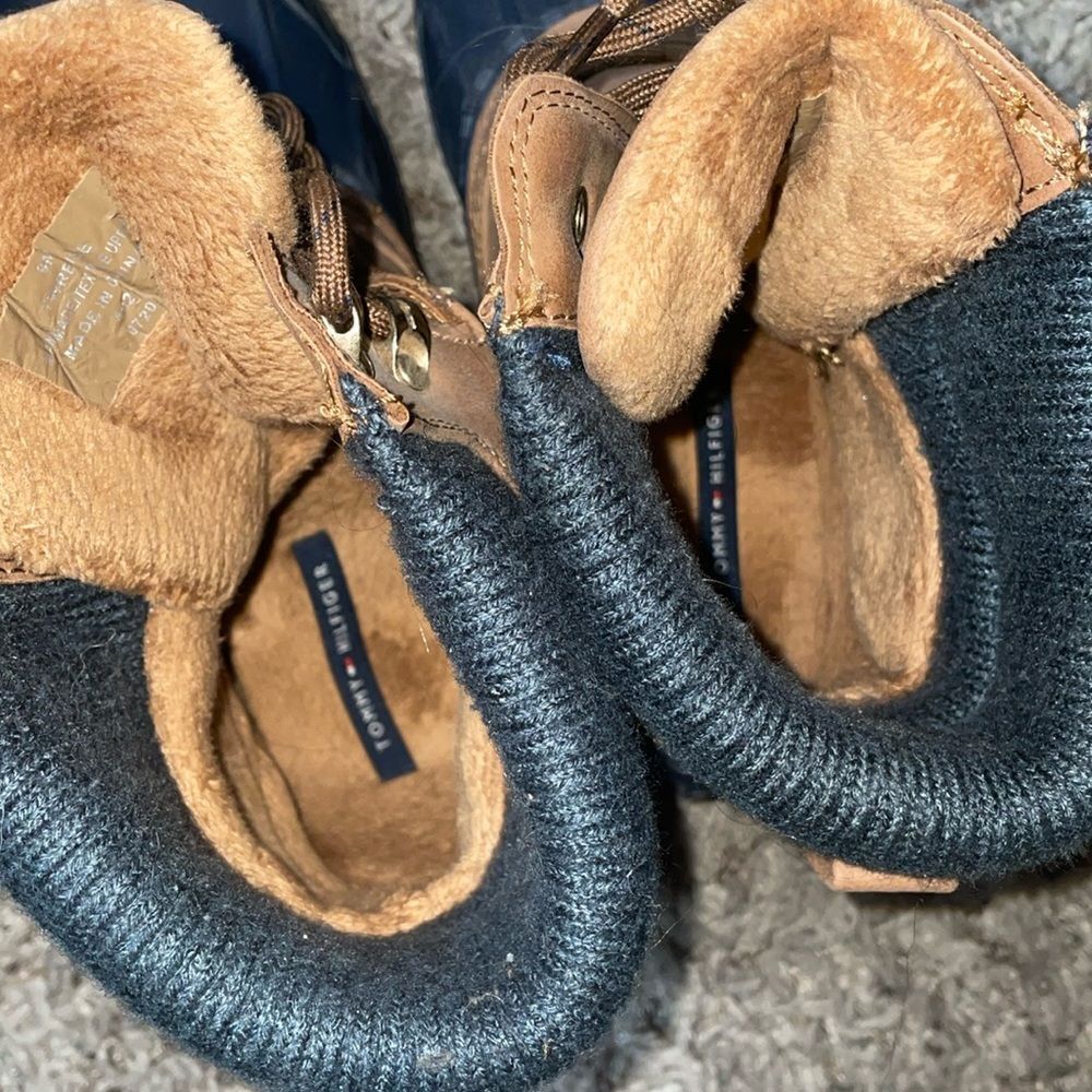 Tommy Hilfiger Cuffed Leather Winter Duck Navy Khaki Twreise Vintage 90s Boot - Picture 11 of 12